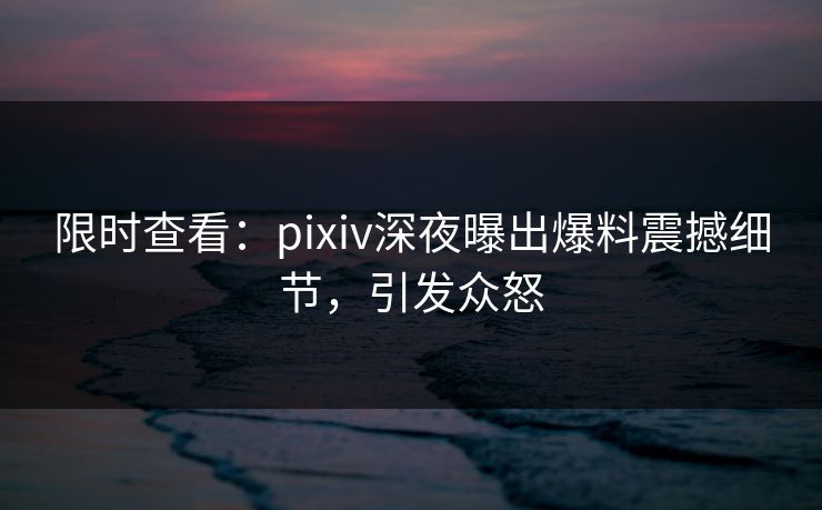 限时查看：pixiv深夜曝出爆料震撼细节，引发众怒