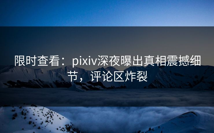 限时查看：pixiv深夜曝出真相震撼细节，评论区炸裂
