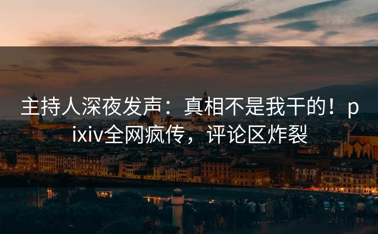 主持人深夜发声：真相不是我干的！pixiv全网疯传，评论区炸裂