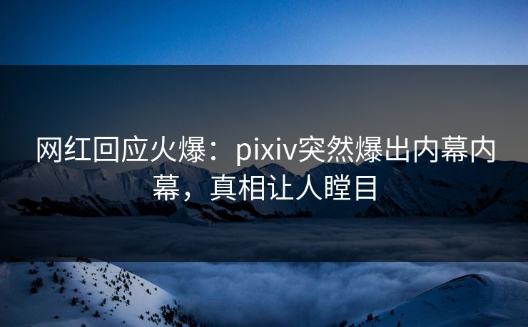 网红回应火爆：pixiv突然爆出内幕内幕，真相让人瞠目