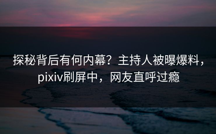 探秘背后有何内幕？主持人被曝爆料，pixiv刷屏中，网友直呼过瘾