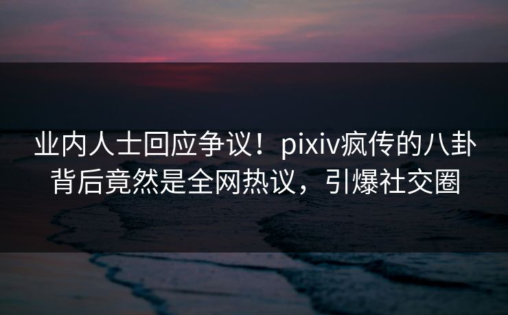 业内人士回应争议！pixiv疯传的八卦背后竟然是全网热议，引爆社交圈
