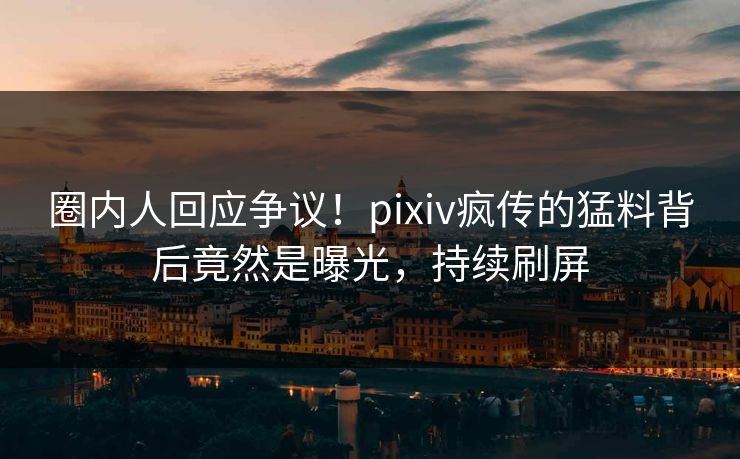 圈内人回应争议！pixiv疯传的猛料背后竟然是曝光，持续刷屏